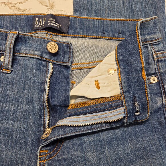 Gap 2/26R Medium Wash Denim Blue Distressed High Rise Jean Leggings - Picture 10 of 12